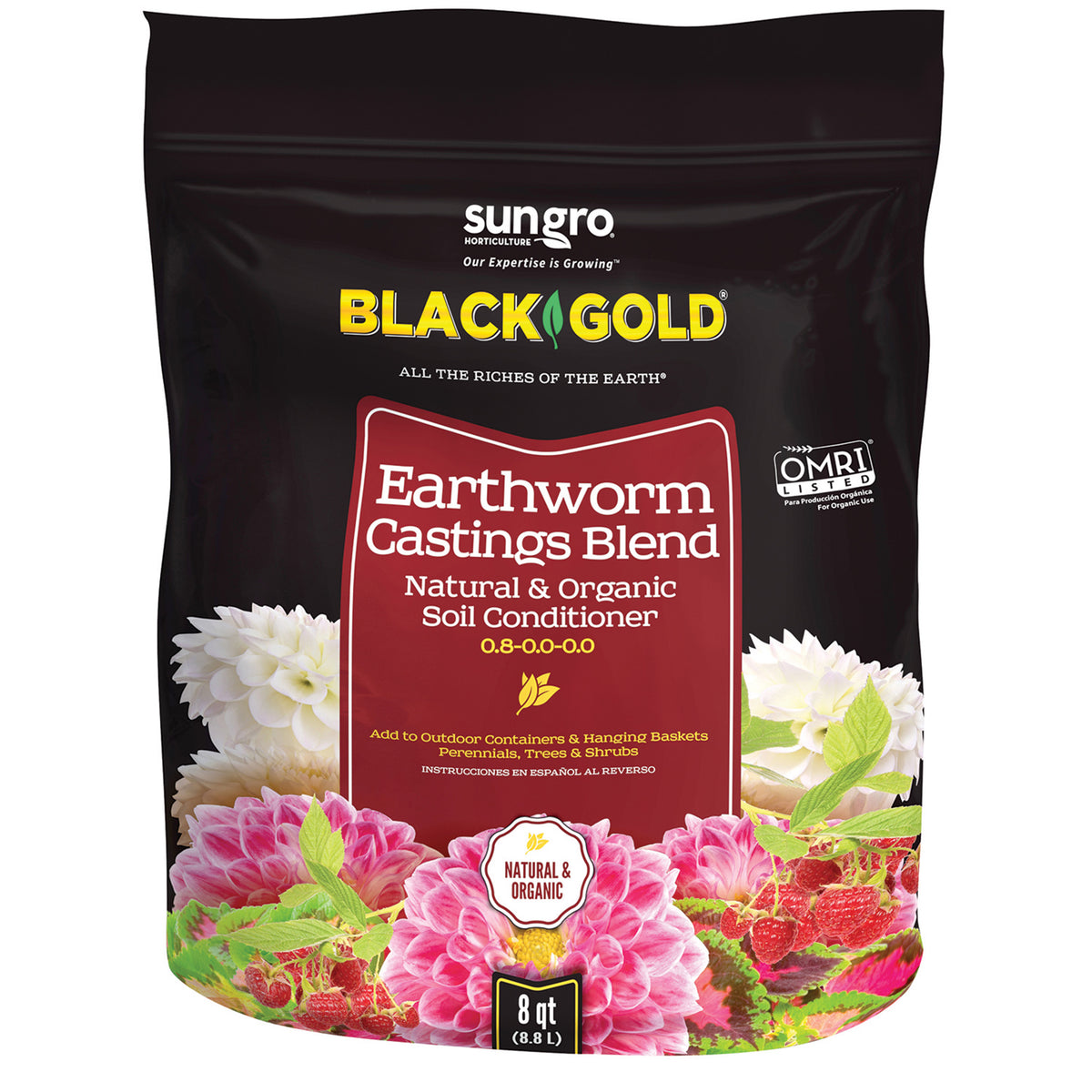 Black Gold Earth Worm Castings 8 Qt Bag