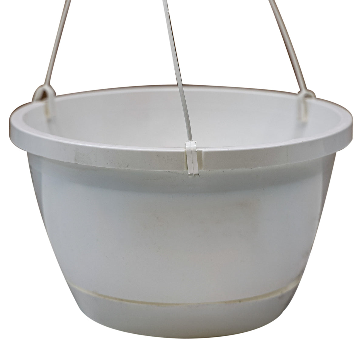 Hanging Basket, Plastic Hanger, White with Saucer, 10 Inch